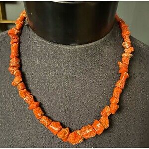 Vintage Large Chunky Orange Red Coral Necklace Authentic